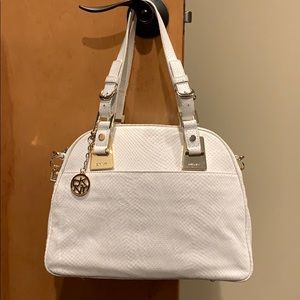 DKNY Python Embossed Leather Satchel-White